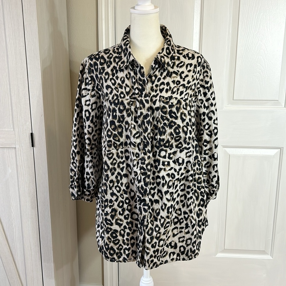 Jones New York Sports Women Animal Print Long Sleeve Button Up Blouse Sz 1X - Picture 2 of 9